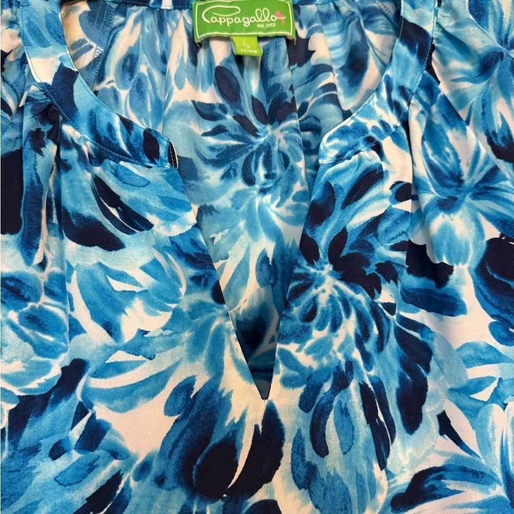 Pappagallo turquoise and white floral blouse Size L - Picture 3 of 7